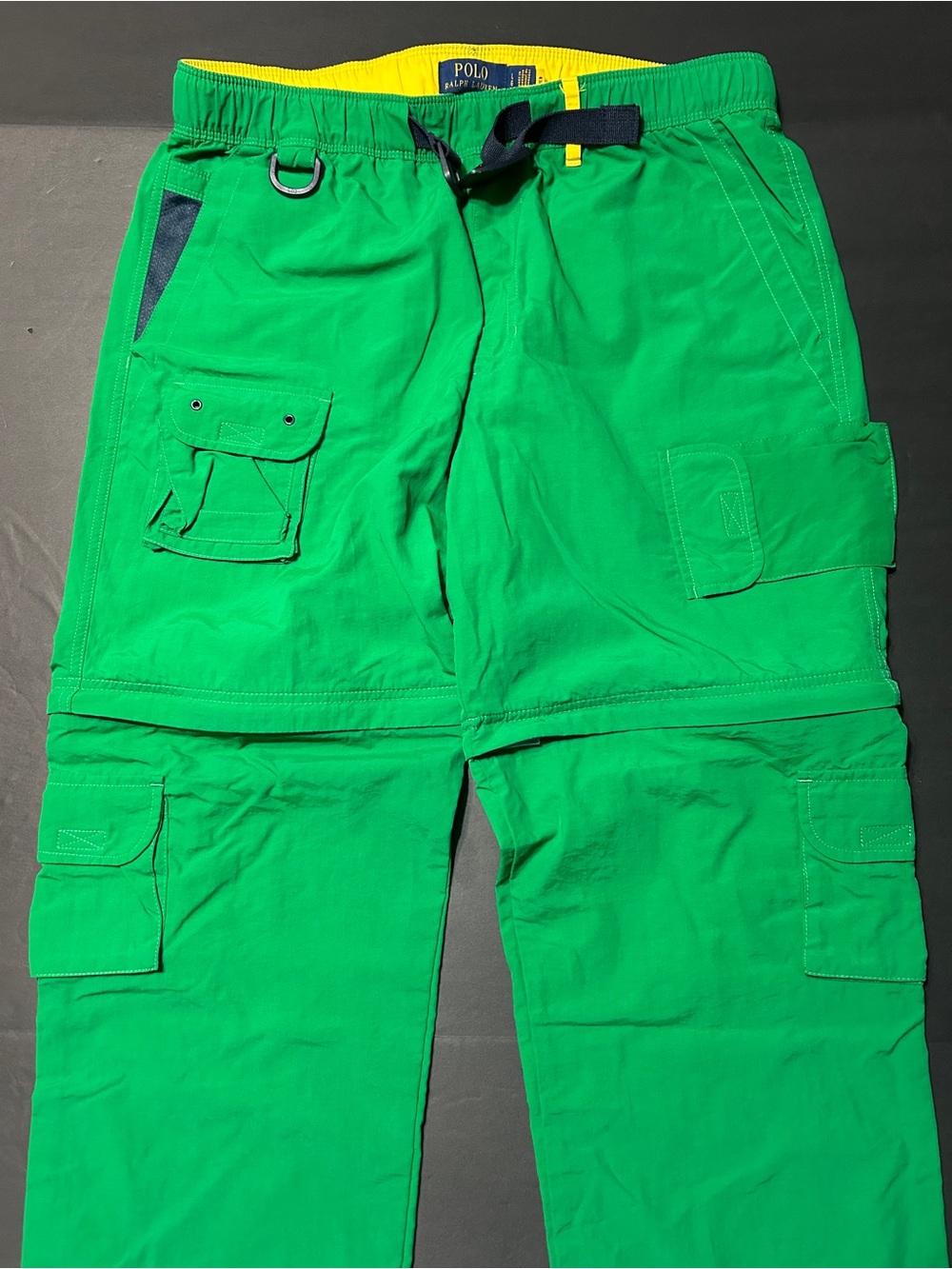 Polo by Ralph Lauren Bright Green Convertible Cargo Shorts with Yellow Waistband